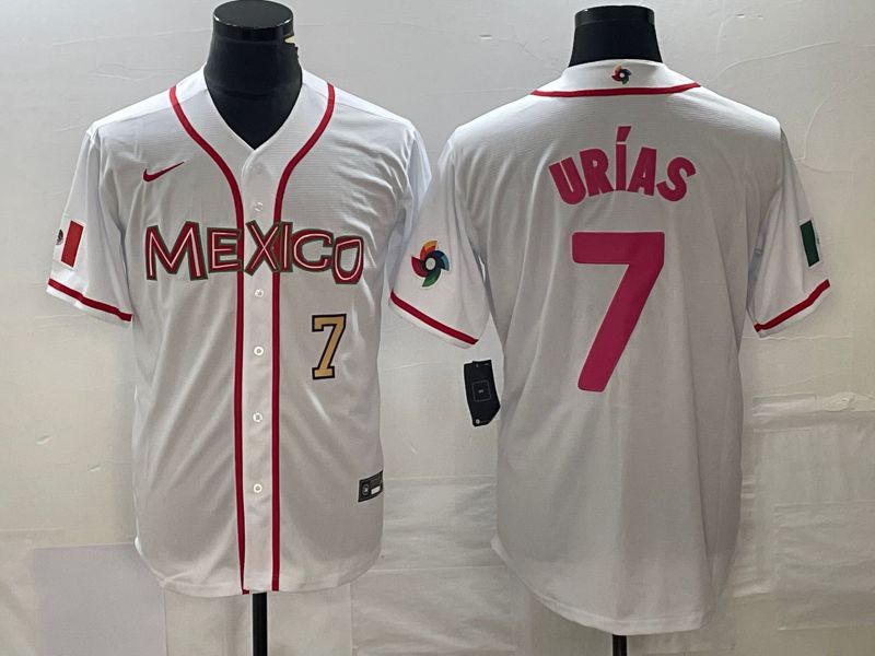 Men 2023 World Cub Mexico #7 Urias White pink Nike MLB Jersey11
